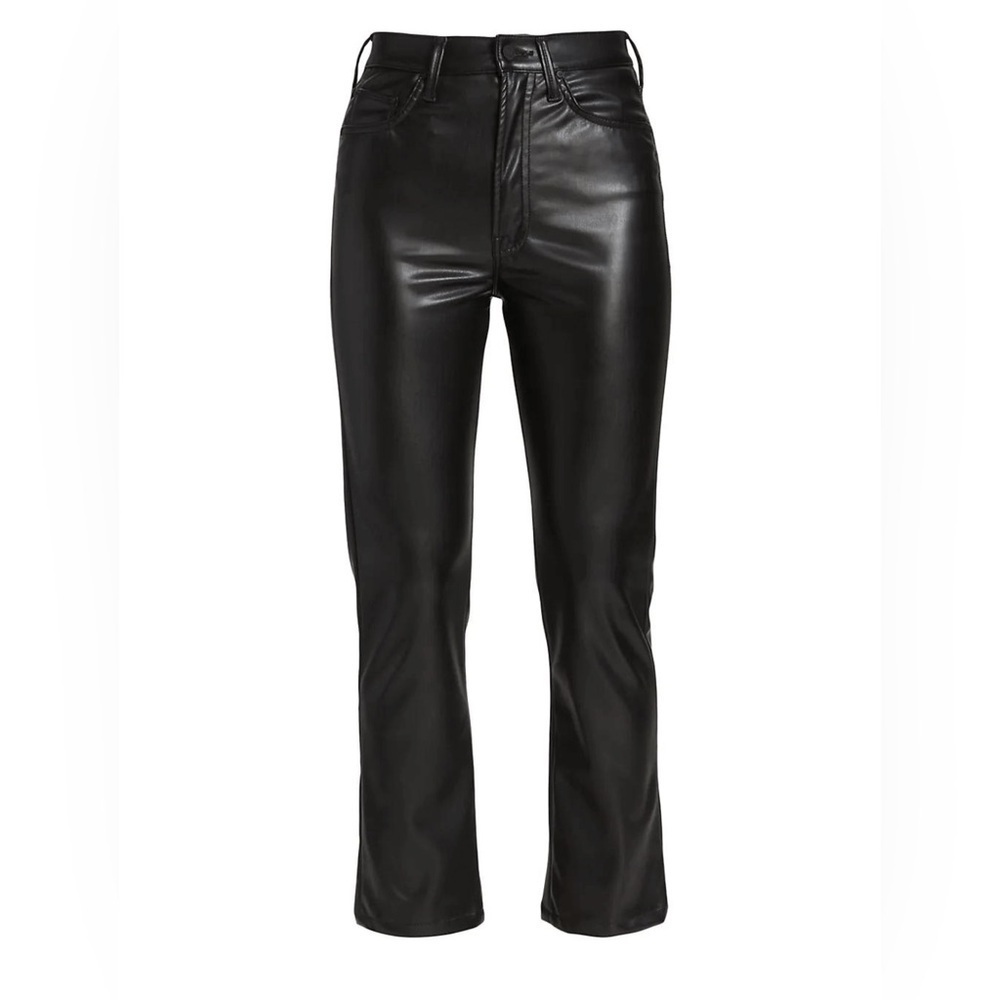 MOTHER NWT Vegan Leather Pants High-Waisted Rider Ankle Black Size 33 (16) - Picture 4 of 13